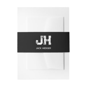 MINIMALIST WHITE TWO LETTER MONOGRAM NAME BLACK INVITATION BELLY BAND