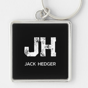 MINIMALIST WHITE TWO LETTER MONOGRAM NAME BLACK KEY RING