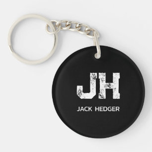 MINIMALIST WHITE TWO LETTER MONOGRAM NAME BLACK KEY RING