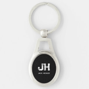 MINIMALIST WHITE TWO LETTER MONOGRAM NAME BLACK KEY RING