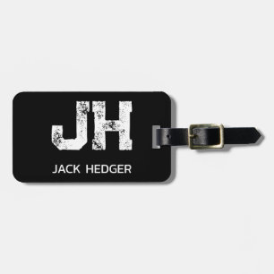 MINIMALIST WHITE TWO LETTER MONOGRAM NAME BLACK LUGGAGE TAG