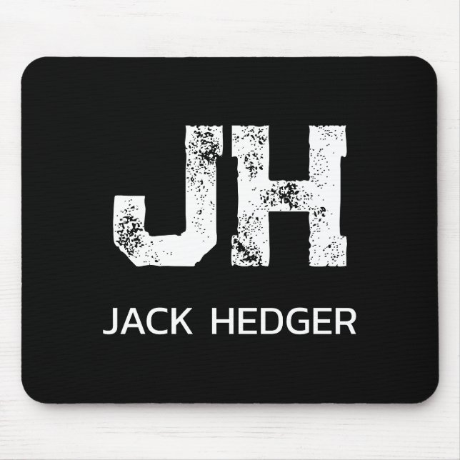 MINIMALIST WHITE TWO LETTER MONOGRAM NAME BLACK  MOUSE MAT (Front)