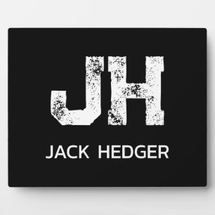 MINIMALIST WHITE TWO LETTER MONOGRAM NAME BLACK  PLAQUE
