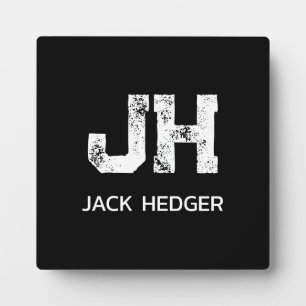 MINIMALIST WHITE TWO LETTER MONOGRAM NAME BLACK  PLAQUE