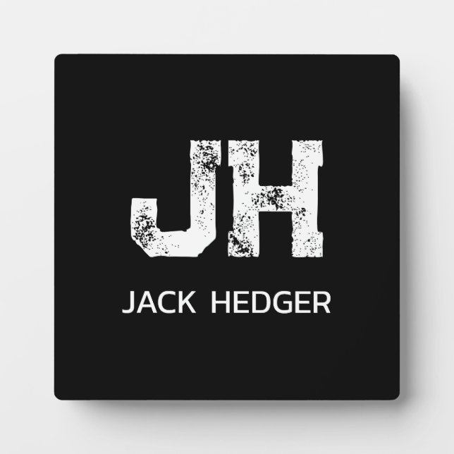 MINIMALIST WHITE TWO LETTER MONOGRAM NAME BLACK  PLAQUE (Front)