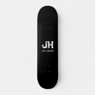 MINIMALIST WHITE TWO LETTER MONOGRAM NAME BLACK SKATEBOARD