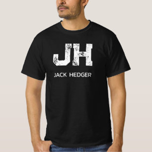 MINIMALIST WHITE TWO LETTER MONOGRAM NAME BLACK T-Shirt