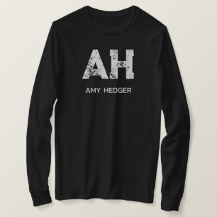 MINIMALIST WHITE TWO LETTER MONOGRAM NAME BLACK T-Shirt