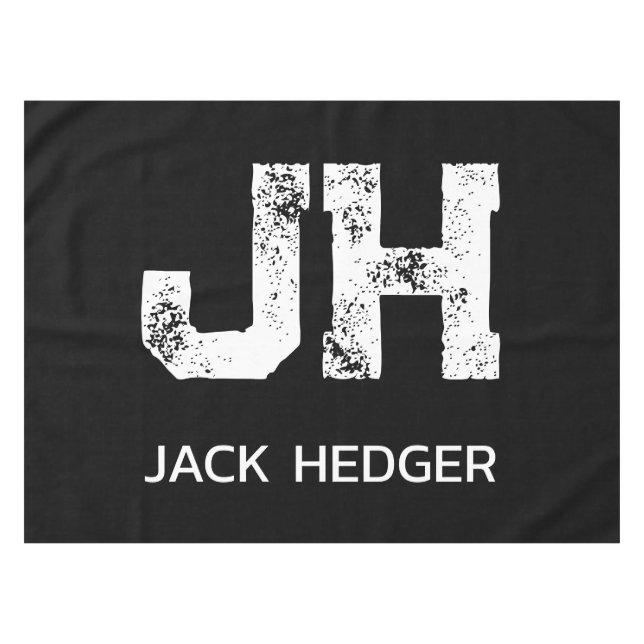 MINIMALIST WHITE TWO LETTER MONOGRAM NAME BLACK  TABLECLOTH (Front (Horizontal))