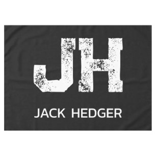 MINIMALIST WHITE TWO LETTER MONOGRAM NAME BLACK TABLECLOTH