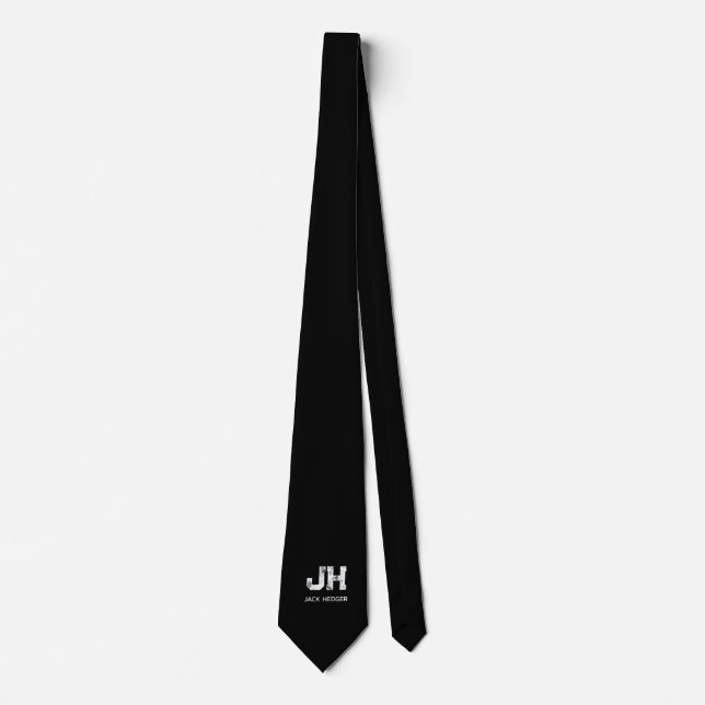 MINIMALIST WHITE TWO LETTER MONOGRAM NAME BLACK  TIE (Front)