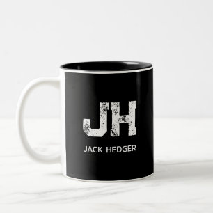 MINIMALIST WHITE TWO LETTER MONOGRAM NAME BLACK Two-Tone COFFEE MUG