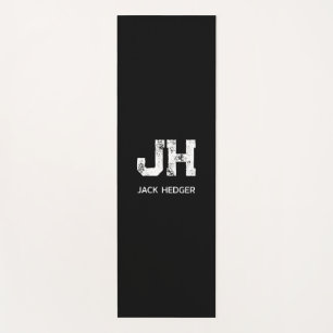 MINIMALIST WHITE TWO LETTER MONOGRAM NAME BLACK YOGA MAT