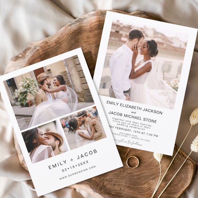 Minimalist White Wedding Elegant Four Photo Invitation (Creator Uploaded)