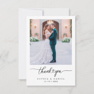 Minimalist White Wedding Photo Thank You Card