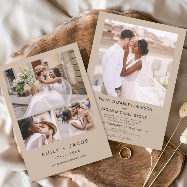 Minimalist White Wedding Terracotta Four Photo Invitation (Creator Uploaded)