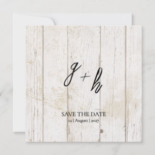 Minimalist White Wood Vintage Save Date Initials Announcement