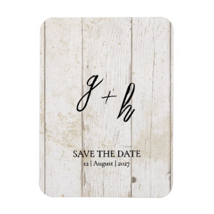 Minimalist White Wood Vintage Save Date Initials Magnet