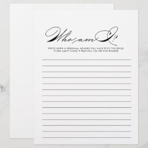 Minimalist Who Am I Bridal Shower Game