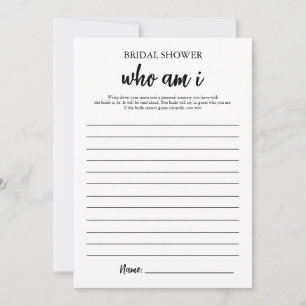 Minimalist Who Am I Bridal Shower Game Card