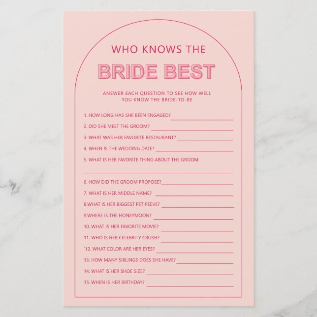 Minimalist who knows the bride best bridal shower (Front)