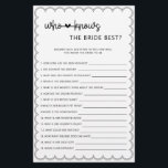 Minimalist who knows the bride best bridal shower  flyer<br><div class="desc">Designed to coordinate with our Scalloped Border Collection, this cute minimalist who knows the bride best bridal shower game features a classic design with a unique twist - the scalloped border is one of a kind, and will surely add a slight retro feel to this game. If you want to...</div>