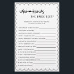 Minimalist who knows the bride best bridal shower  flyer<br><div class="desc">Designed to coordinate with our Scalloped Border Collection, this cute minimalist who knows the bride best bridal shower game features a classic design with a unique twist - the scalloped border is one of a kind, and will surely add a slight retro feel to this game. If you want to...</div>