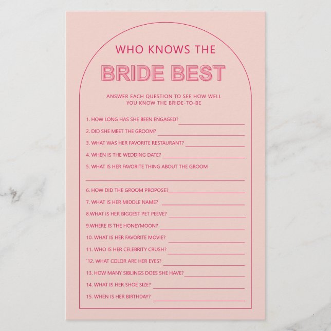 Minimalist who knows the bride best bridal shower flyer (Front)