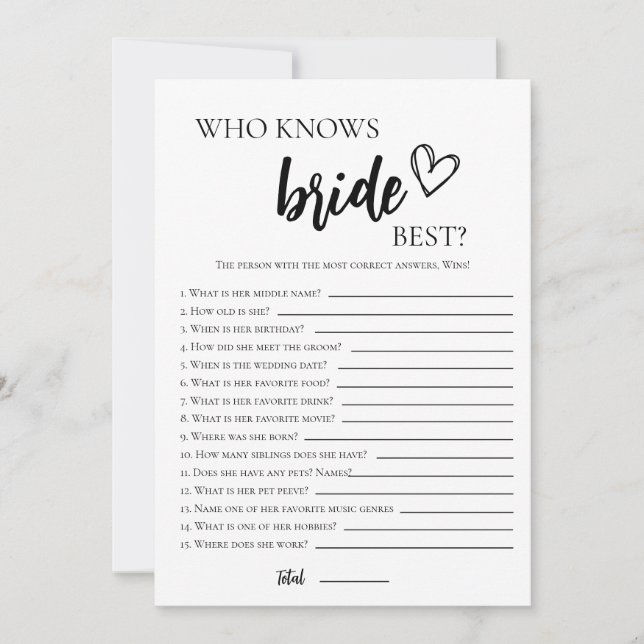 Minimalist Who knows the Bride the Most Game Card (Front)