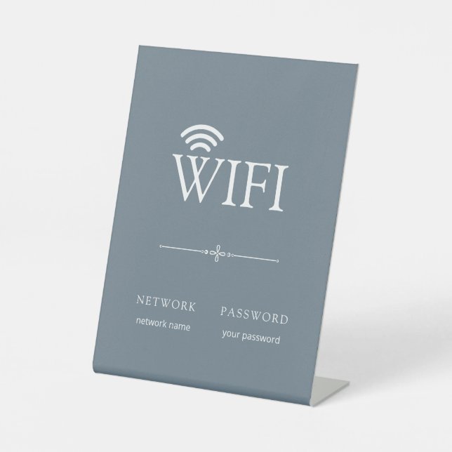 Minimalist WiFi Network Password Sign Dusty Blue (Front)