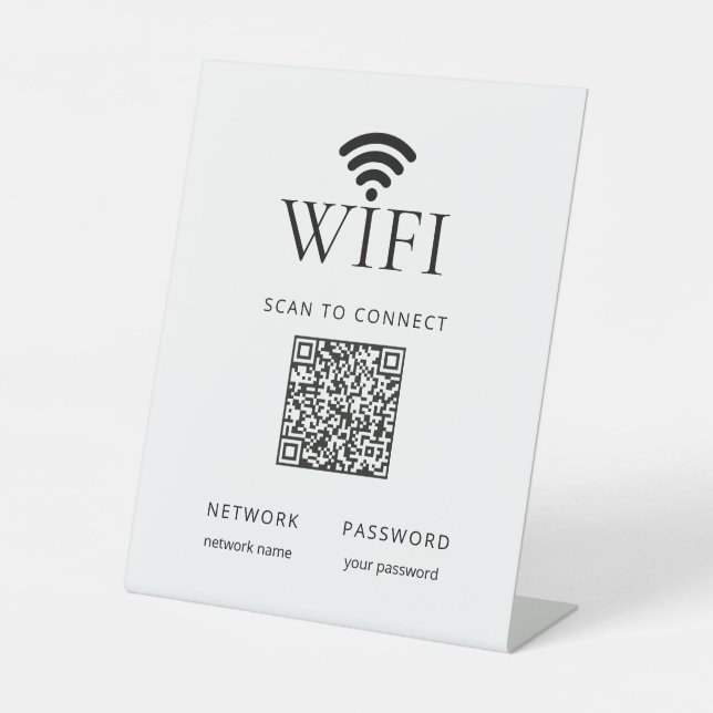 Minimalist WiFi Password Sign QR Code Black White (Front)