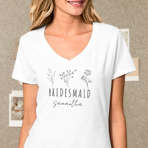 Minimalist Wild Flowers Custom Bridesmaid Gift T-Shirt