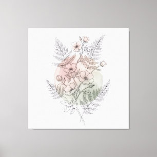 Minimalist Wild Rose Line Art Botanical Blush Pink Canvas Print