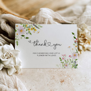 Minimalist wildflower baby shower thank you card