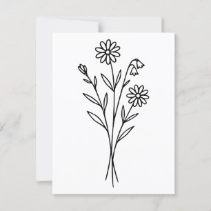 Minimalist Wildflower Botanical Bouquet Line Art Postcard