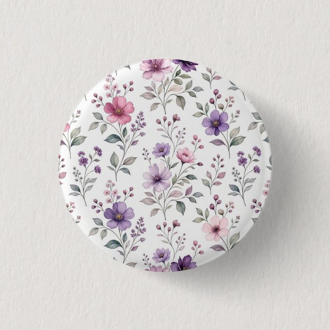 Minimalist Wildflower Botanical Pin Button (Front)