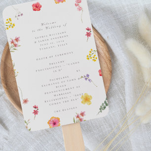 Minimalist Wildflower Botanical wedding program Hand Fan
