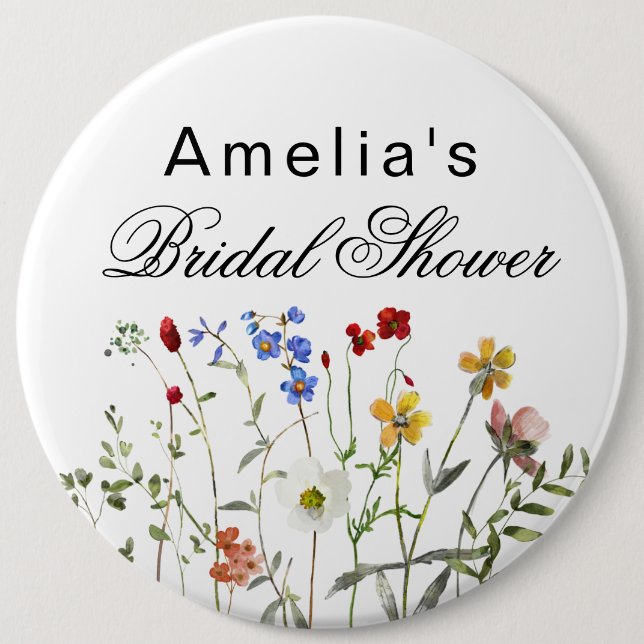 Minimalist Wildflower Bridal Shower 6 Cm Round Badge (Front)