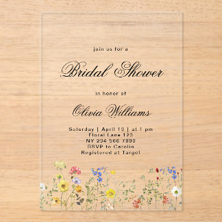 Minimalist Wildflower Bridal Shower Acrylic Invitations