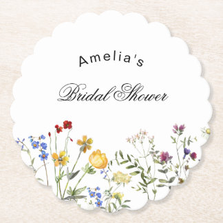 Minimalist Wildflower Bridal Shower Paper Coaster