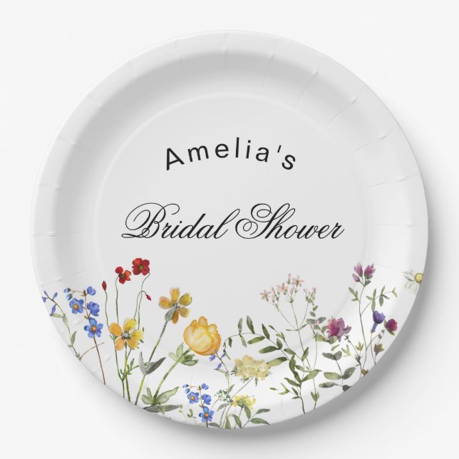 Minimalist Wildflower Bridal Shower Paper Plate (Front)