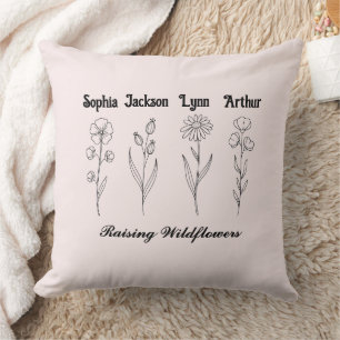 Minimalist Wildflower Custom Kids Name Keepsake Cushion