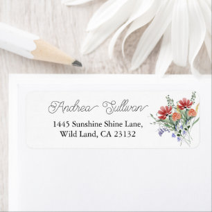 Minimalist Wildflower Dark Pink Return Address 