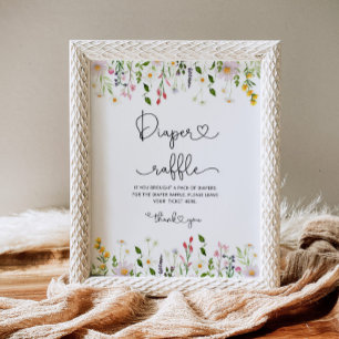 Minimalist wildflower diaper raffle baby shower poster