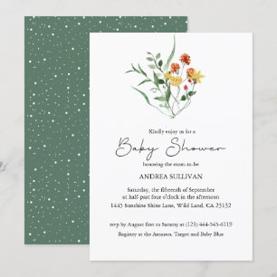 Minimalist Wildflower Green Baby Shower Invitation