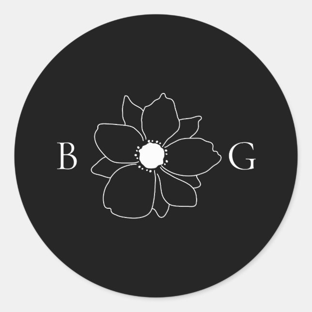 Minimalist Wildflower Hand-Drawn Monogram Wedding Classic Round Sticker (Front)