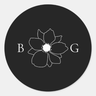 Minimalist Wildflower Hand-Drawn Monogram Wedding Classic Round Sticker