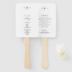 Minimalist Wildflower Hand-Drawn Monogram Wedding Hand Fan