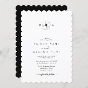 Minimalist Wildflower Hand-Drawn Monogram Wedding Invitation