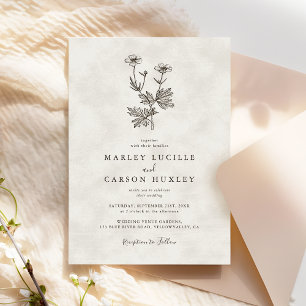Minimalist Wildflower Ivory Texture Wedding Invitation